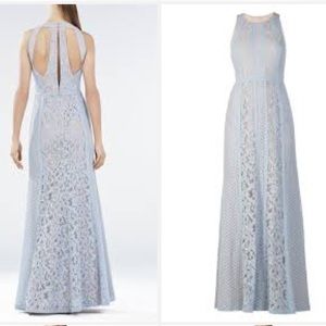 Bcbgmaxazria ariella Lace-Blocked Halter Gown
